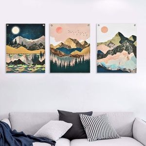 3 Set Boho Indie Retro Colorful Mountain Forest Outdoor Tapestry Art Room Decor